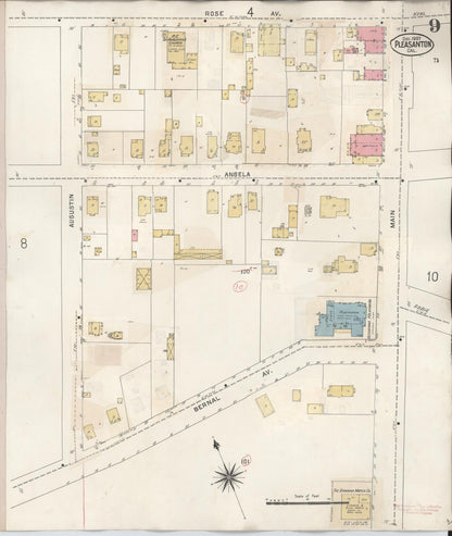 Sanborn Fire Insurance Map from Pleasanton, Alameda County, California (1943), Sheet #0009 - Complete Map Set gallery image, historic Sanborn map, vintage wall art, California California
