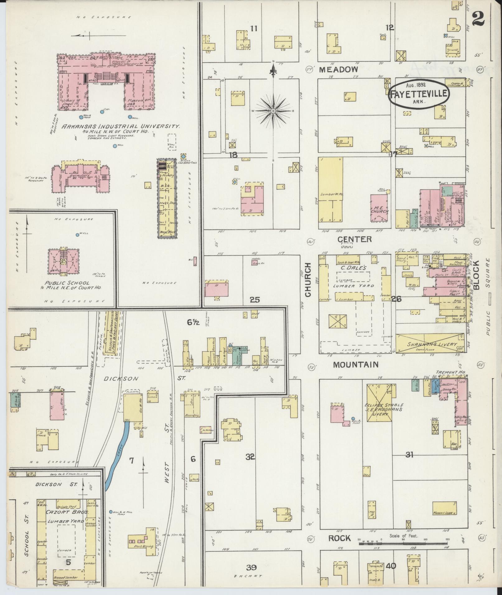 Sanborn Fire Insurance Map from Fayetteville, Washington County, Arkansas (1892), Sheet #0002 - Complete Map Set gallery image, historic Sanborn map, vintage wall art, Arkansas Arkansas