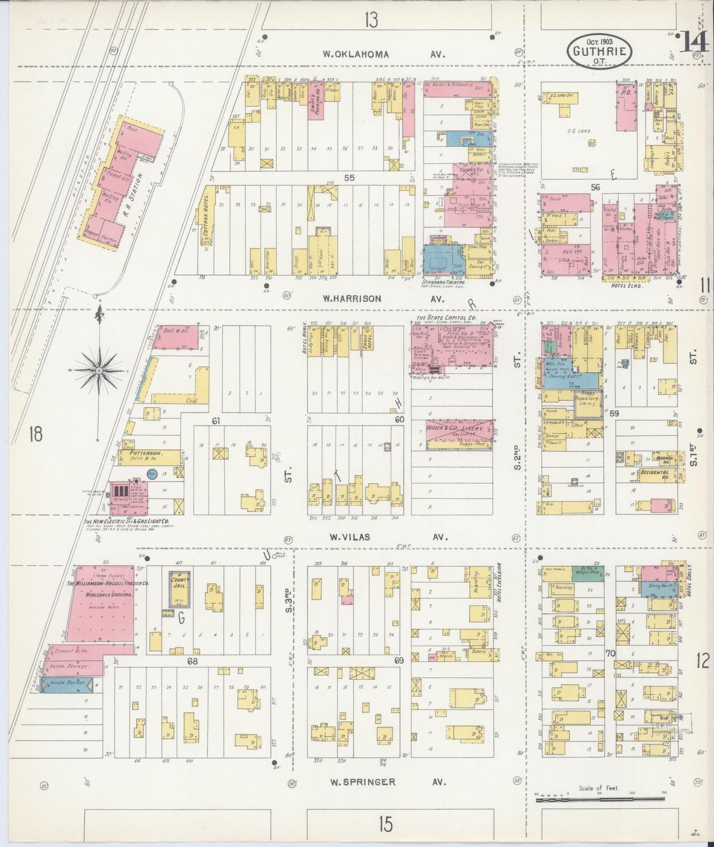 Sanborn Fire Insurance Map from Guthrie, Logain County, Oklahoma (1903), Sheet #0014 - Complete Map Set gallery image, historic Sanborn map, vintage wall art, Oklahoma Oklahoma