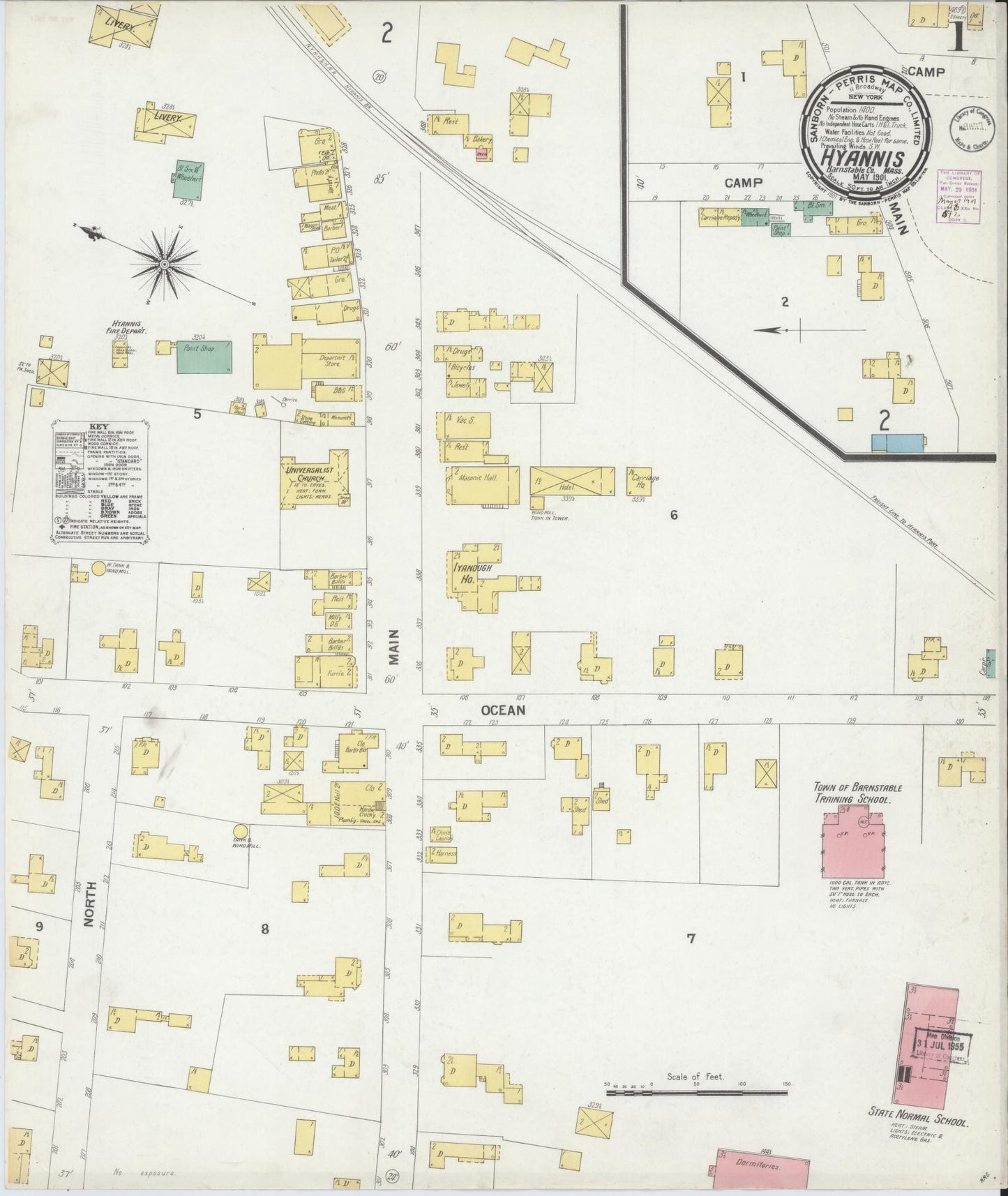 Sanborn Fire Insurance Map from Hyannis, Barnstable County, Massachusetts (1901), Sheet #0001 - Historic Sanborn Fire Insurance Map Print, vintage old map wall art, antique decor, genealogy gift, Massachusetts Massachusetts map