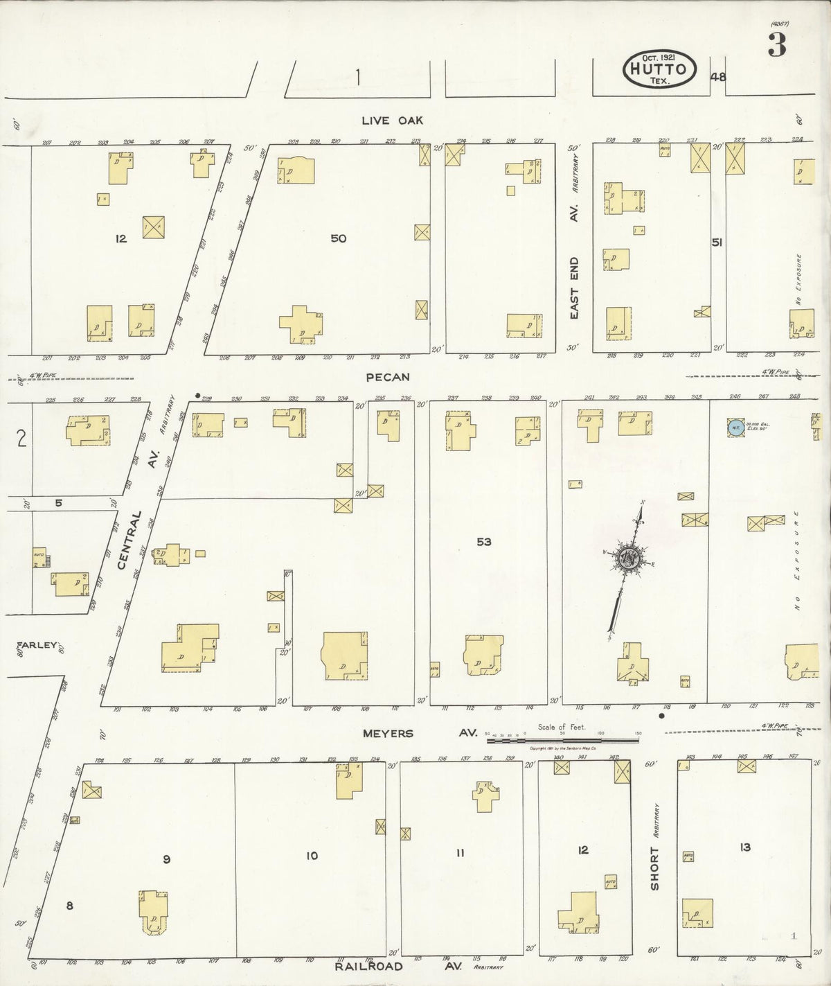 Sanborn Fire Insurance Map from Hutto, Williamson County, Texas (1921), Sheet #0003 - Complete Map Set gallery image, historic Sanborn map, vintage wall art, Texas Texas