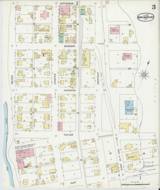 Sanborn Fire Insurance Map from New Cumberland, Hancock County, West Virginia (1897), Sheet #0003 - Historic Sanborn Fire Insurance Map Print, vintage old map wall art, antique decor, genealogy gift, West Virginia West Virginia map