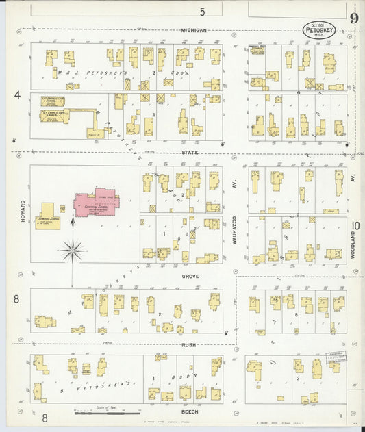 Sanborn Fire Insurance Map from Petoskey, Emmet County, Michigan (1901), Sheet #0009 - Historic Sanborn Fire Insurance Map Print, vintage old map wall art, antique decor, genealogy gift, Michigan Michigan map