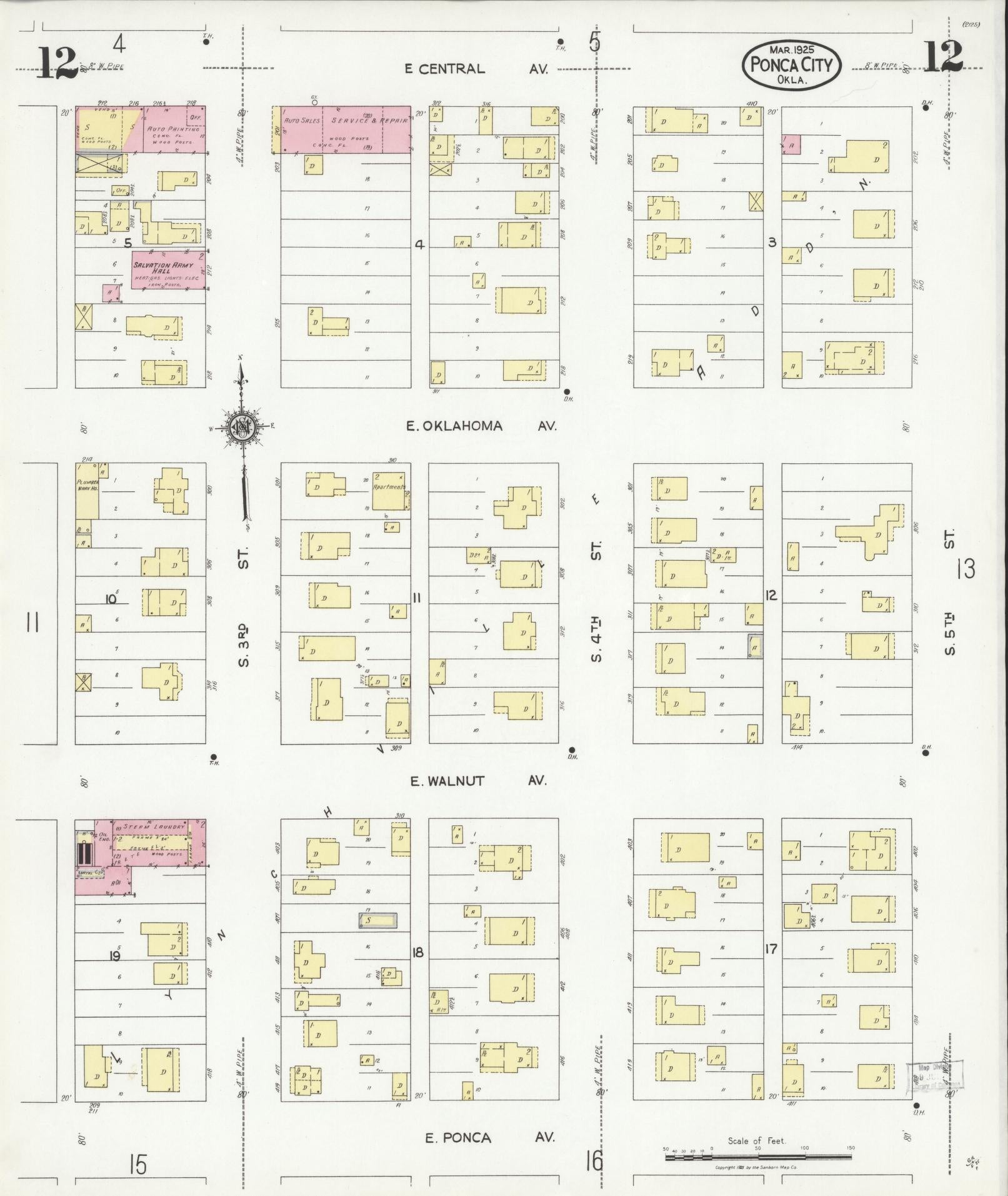 Sanborn Fire Insurance Map from Ponca City, Kay County, Oklahoma (1925), Sheet #0012 - Historic Sanborn Fire Insurance Map Print, vintage old map wall art, antique decor, genealogy gift, Oklahoma Oklahoma map