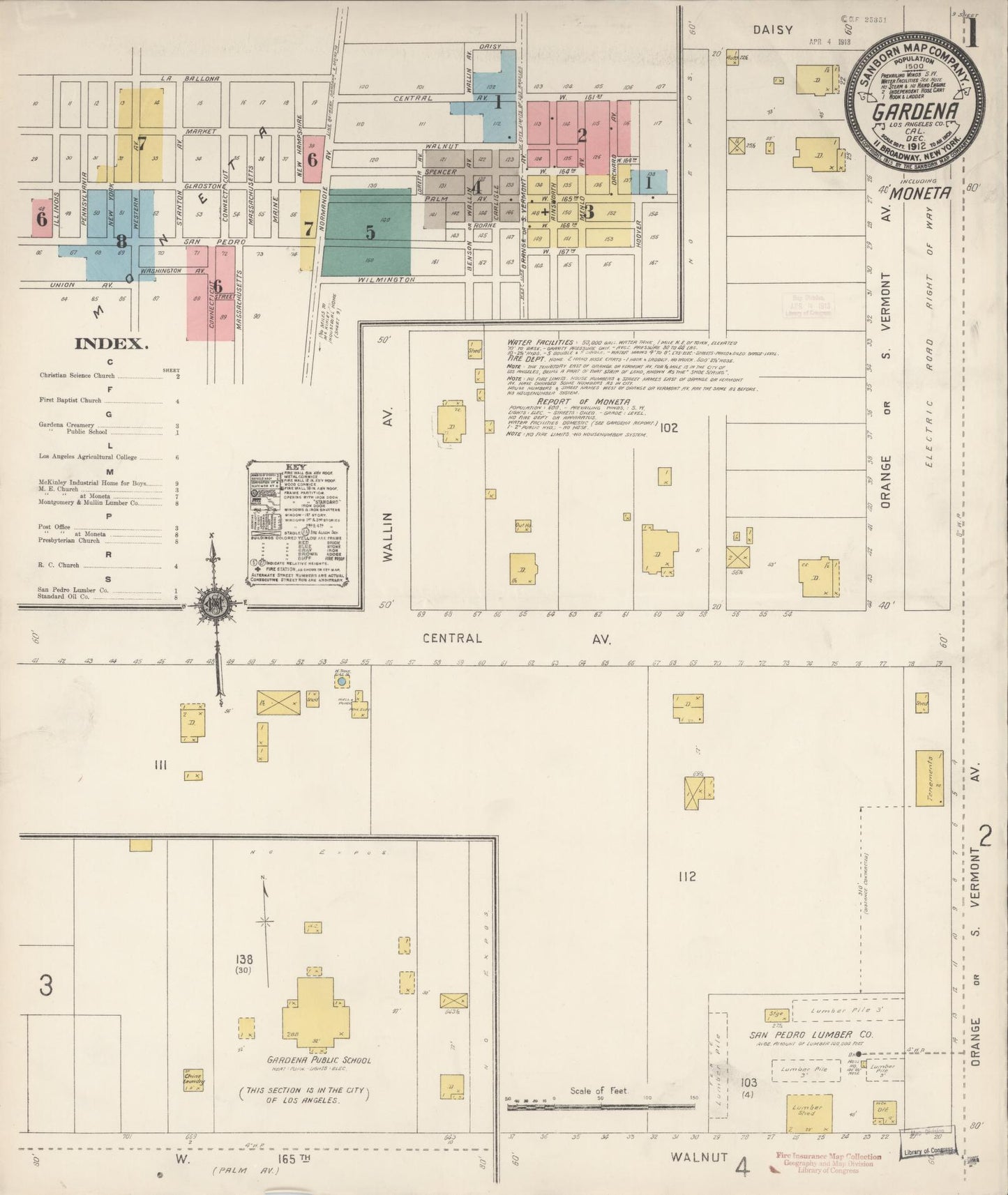 Sanborn Fire Insurance Map from Gardena, Los Angeles County, California (1912), Sheet #0001 - Historic Sanborn Fire Insurance Map Print, vintage old map wall art, antique decor, genealogy gift, California California map