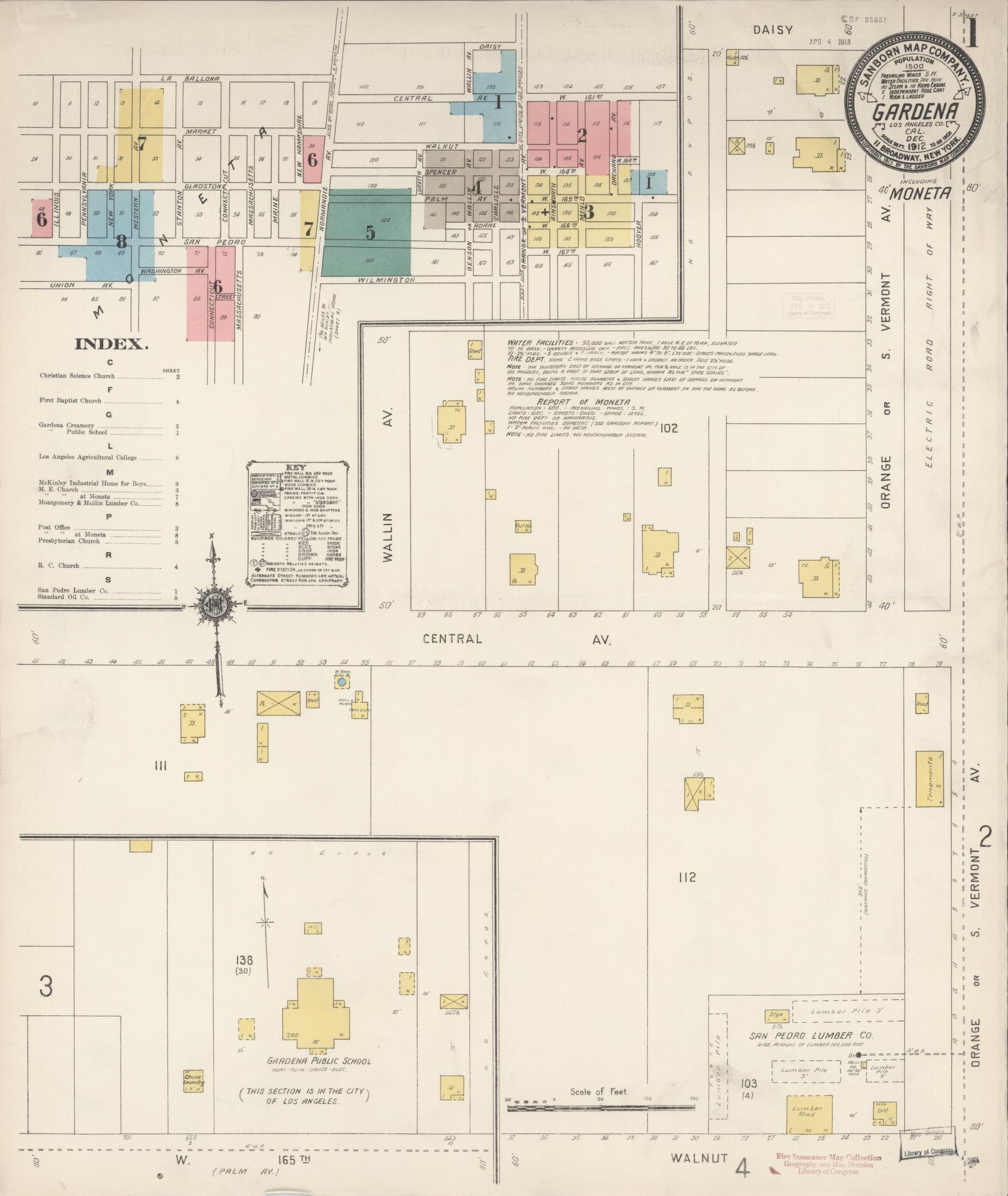 Sanborn Fire Insurance Map from Gardena, Los Angeles County, California (1912), Sheet #0001 - Historic Sanborn Fire Insurance Map Print, vintage old map wall art, antique decor, genealogy gift, California California map
