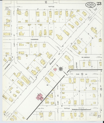 Sanborn Fire Insurance Map from Alpena, Alpena County, Michigan (1910), Sheet #0023 - Complete Map Set gallery image, historic Sanborn map, vintage wall art, Michigan Michigan