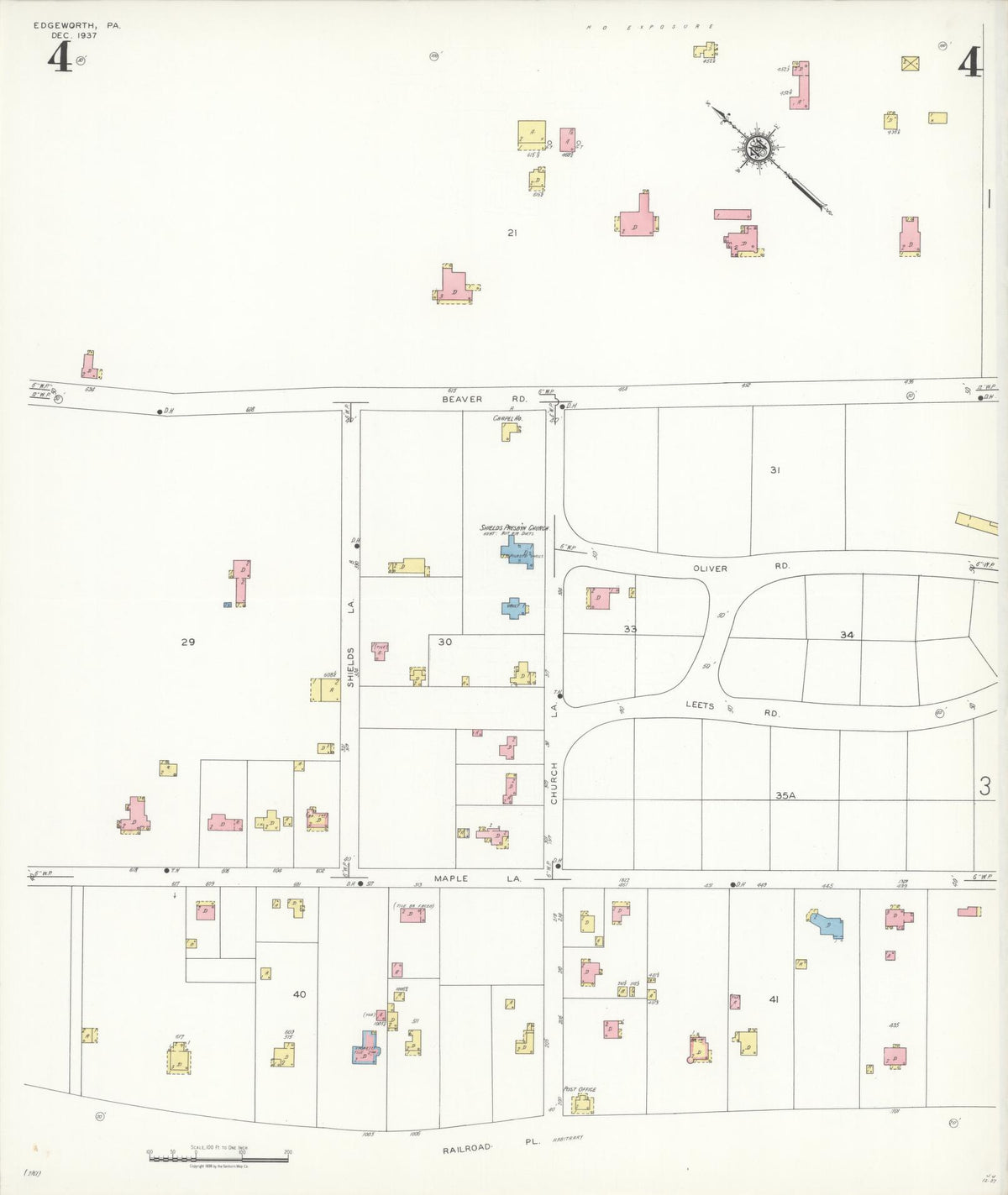 Sanborn Fire Insurance Map from Edgeworth, Allegheny County, Pennsylvania (1938), Sheet #0004 - Complete Map Set gallery image, historic Sanborn map, vintage wall art, Pennsylvania Pennsylvania