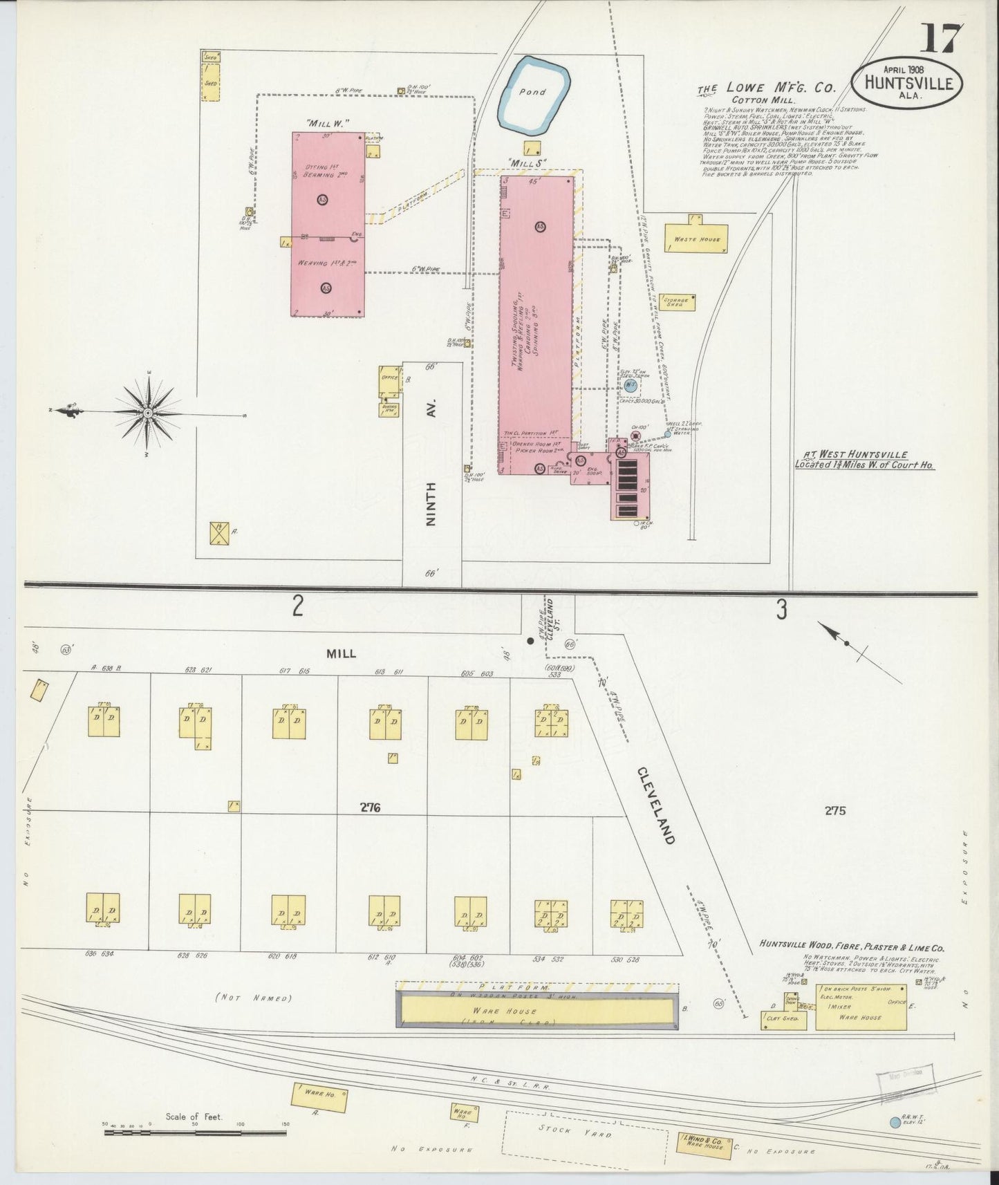 Sanborn Fire Insurance Map from Huntsville, Madison County, Alabama (1908), Sheet #0017 - Complete Map Set gallery image, historic Sanborn map, vintage wall art, Alabama Alabama