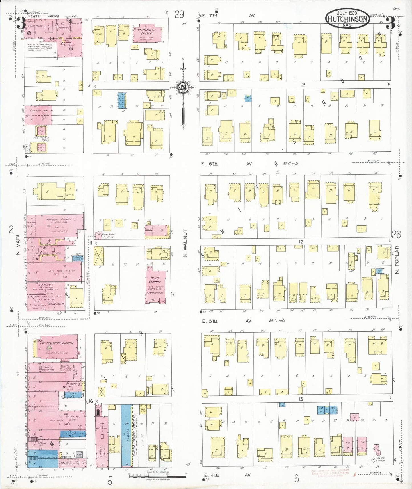 Sanborn Fire Insurance Map from Hutchinson, Reno County, Kansas (1929), Sheet #0004 - Historic Sanborn Fire Insurance Map Print, vintage old map wall art, antique decor, genealogy gift, Kansas Kansas map