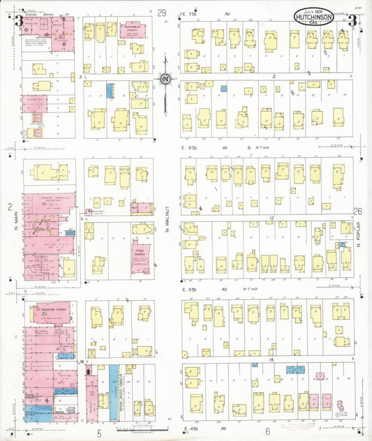 Sanborn Fire Insurance Map from Hutchinson, Reno County, Kansas (1929), Sheet #0004 - Historic Sanborn Fire Insurance Map Print, vintage old map wall art, antique decor, genealogy gift, Kansas Kansas map