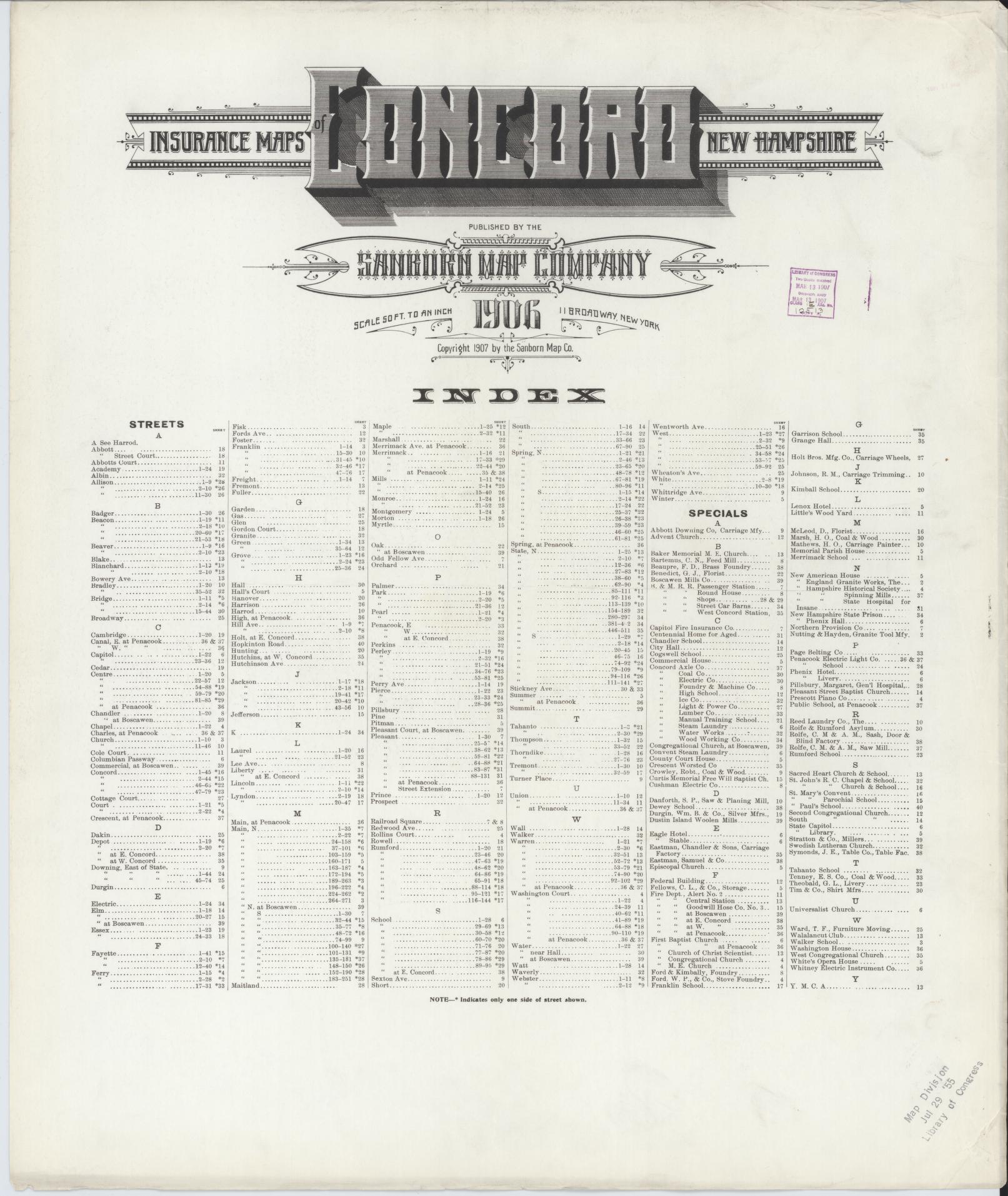Sanborn Fire Insurance Map from Concord, Merrimack County, New Hampshire. (1906) – Historic Sanborn Fire Insurance Map Print