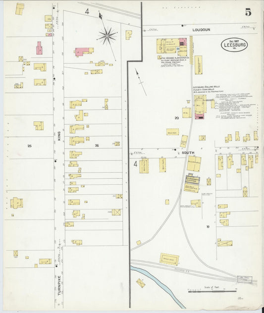 Sanborn Fire Insurance Map from Leesburg, Loudoun County, Virginia (1907), Sheet #0005 - Historic Sanborn Fire Insurance Map Print, vintage old map wall art, antique decor, genealogy gift, Virginia Virginia map