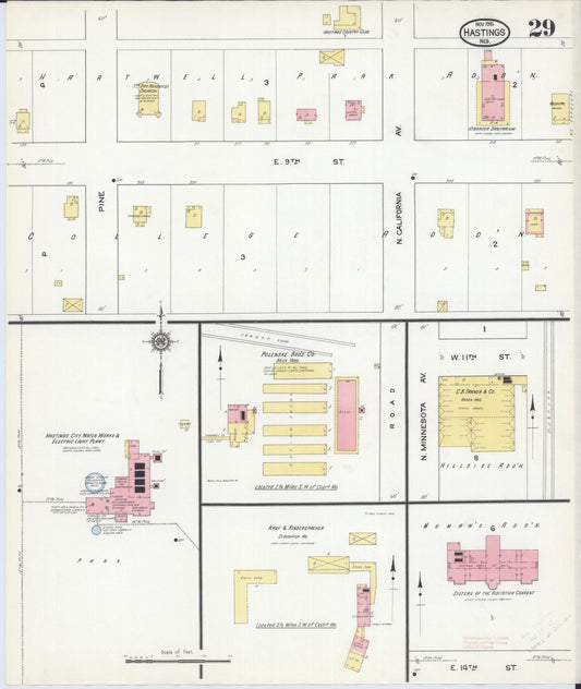 Sanborn Fire Insurance Map from Hastings, Adams County, Nebraska (1915), Sheet #0029 - Historic Sanborn Fire Insurance Map Print, vintage old map wall art, antique decor, genealogy gift, Nebraska Nebraska map