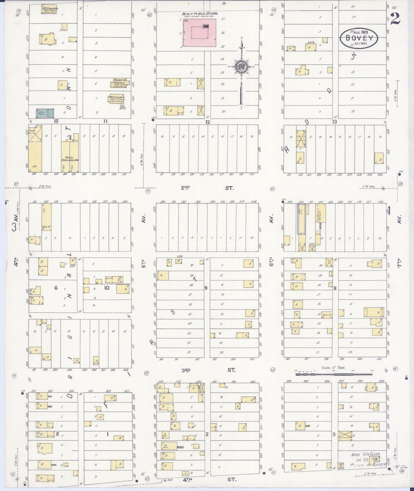 Sanborn Fire Insurance Map from Bovey, Itasca County, Minnesota (1909), Sheet #0002 - Historic Sanborn Fire Insurance Map Print, vintage old map wall art, antique decor, genealogy gift, Minnesota Minnesota map