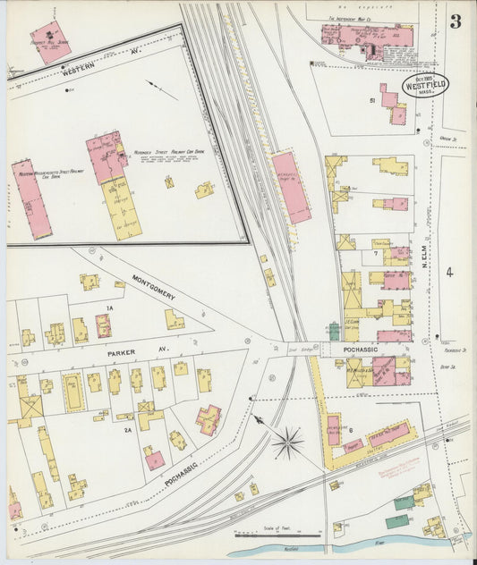 Sanborn Fire Insurance Map from Westfield, Hampden County, Massachusetts (1905), Sheet #0003 - Historic Sanborn Fire Insurance Map Print, vintage old map wall art, antique decor, genealogy gift, Massachusetts Massachusetts map