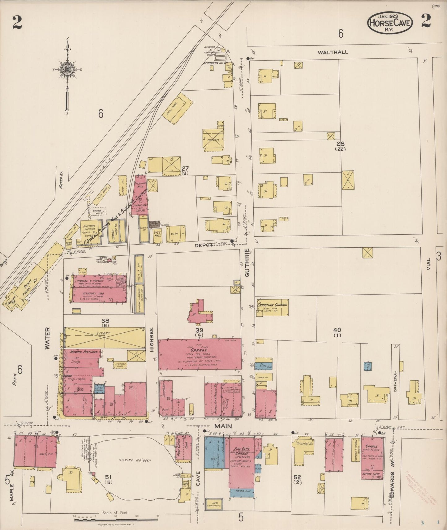 Sanborn Fire Insurance Map from Horse Cave, Hart County, Kentucky (1923), Sheet #0002 - Complete Map Set gallery image, historic Sanborn map, vintage wall art, Kentucky Kentucky