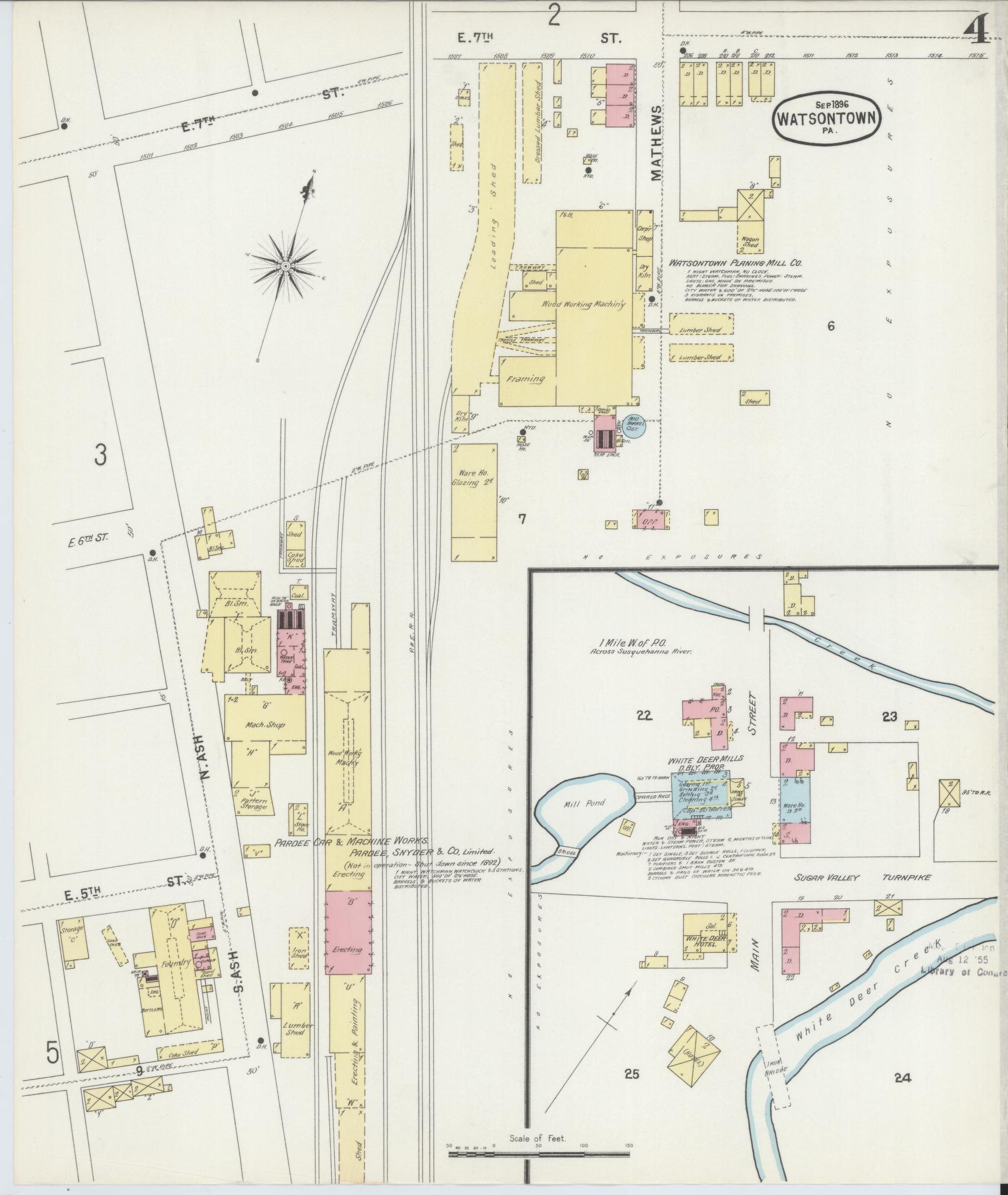 Sanborn Fire Insurance Map from Watsontown, Northumberland County, Pennsylvania (1896), Sheet #0004 - Complete Map Set gallery image, historic Sanborn map, vintage wall art, Pennsylvania Pennsylvania
