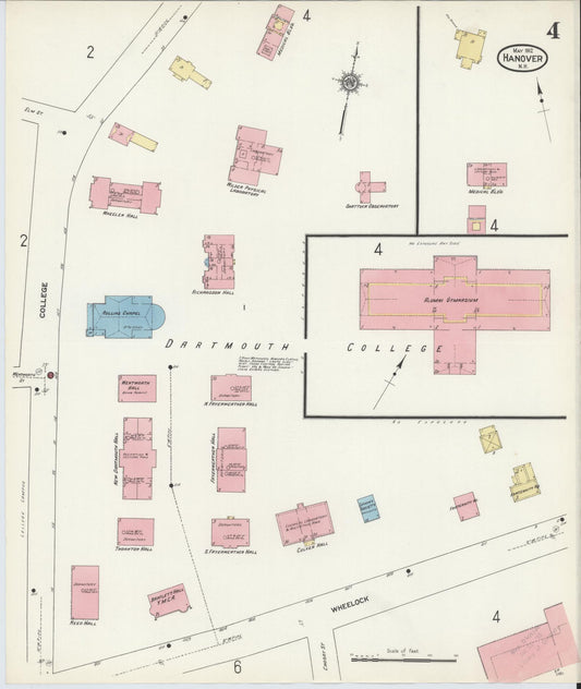 Sanborn Fire Insurance Map from Hanover, Grafton County, New Hampshire (1912), Sheet #0004 - Historic Sanborn Fire Insurance Map Print, vintage old map wall art, antique decor, genealogy gift, New Hampshire New Hampshire map