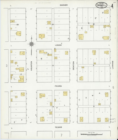 Sanborn Fire Insurance Map from Crowell, Foard County, Texas (1921), Sheet #0004 - Historic Sanborn Fire Insurance Map Print, vintage old map wall art, antique decor, genealogy gift, Texas Texas map