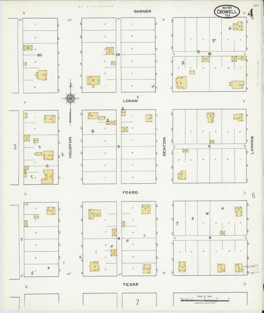 Sanborn Fire Insurance Map from Crowell, Foard County, Texas (1921), Sheet #0004 - Historic Sanborn Fire Insurance Map Print, vintage old map wall art, antique decor, genealogy gift, Texas Texas map