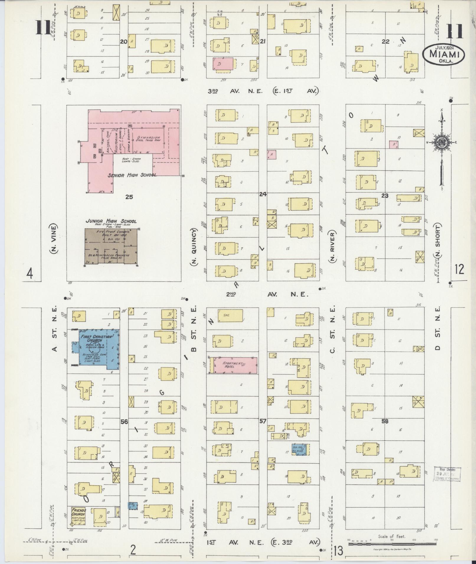 Sanborn Fire Insurance Map from Miami, Ottawa County, Oklahoma (1924), Sheet #0011 - Historic Sanborn Fire Insurance Map Print, vintage old map wall art, antique decor, genealogy gift, Oklahoma Oklahoma map