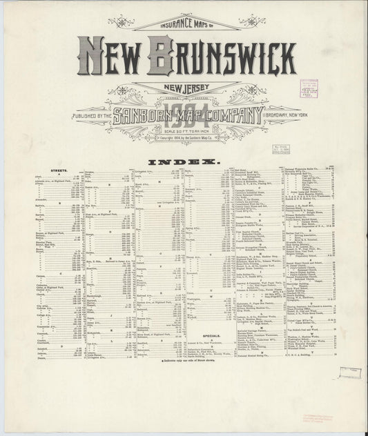 Sanborn Fire Insurance Map from New Brunswick, Middlesex County, New Jersey (1904), Sheet #0001 - Historic Sanborn Fire Insurance Map Print, vintage old map wall art, antique decor, genealogy gift, New Jersey New Jersey map