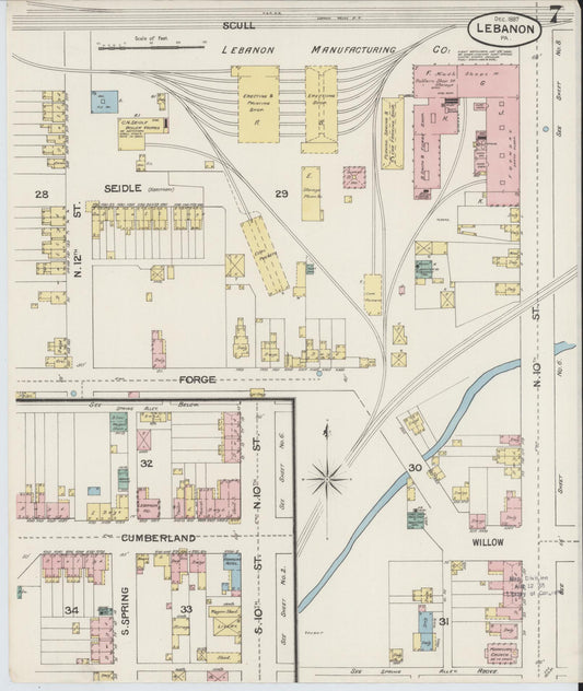 Sanborn Fire Insurance Map from Lebanon, Lebanon County, Pennsylvania (1887), Sheet #0007 - Historic Sanborn Fire Insurance Map Print, vintage old map wall art, antique decor, genealogy gift, Pennsylvania Pennsylvania map