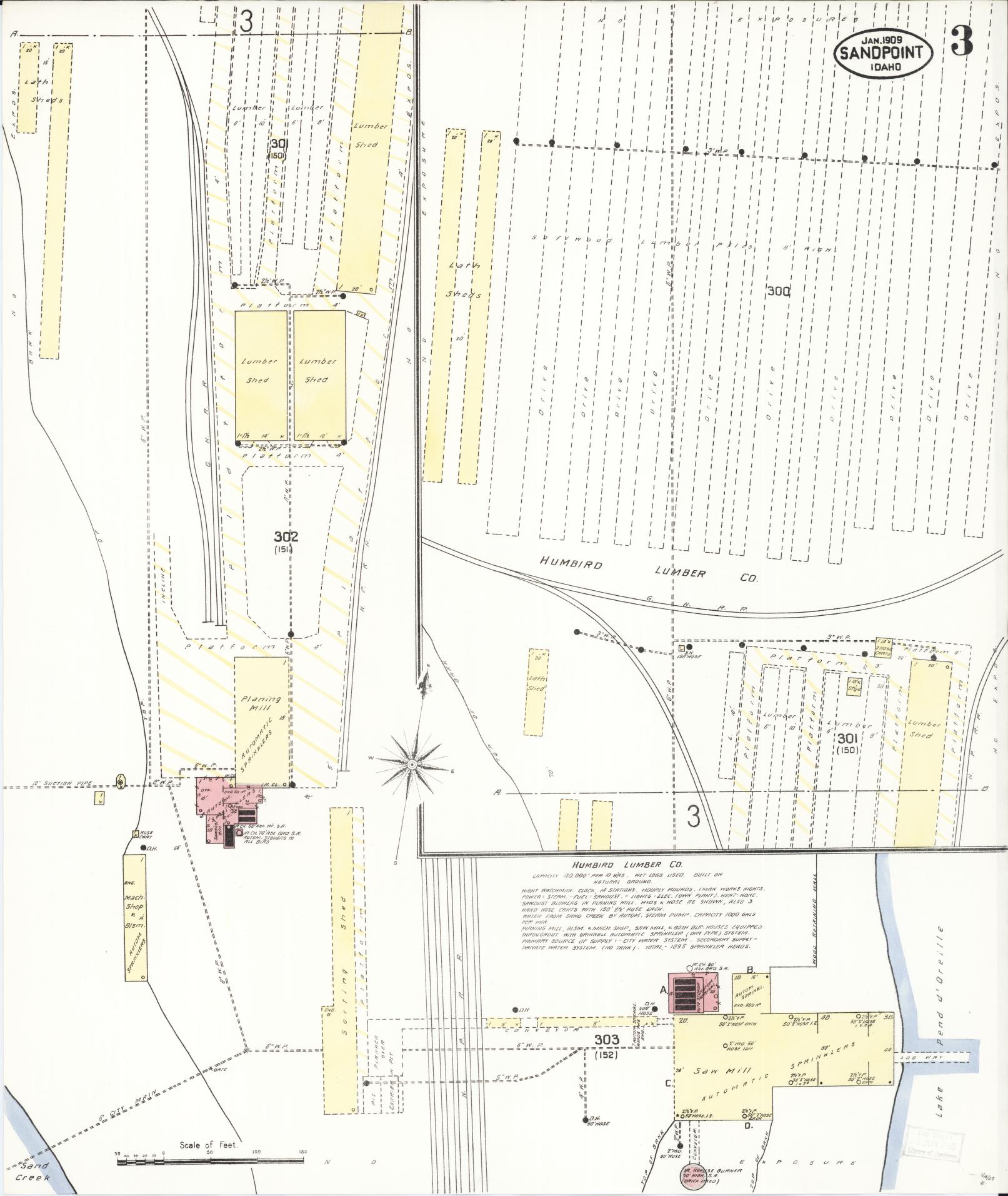 Sanborn Fire Insurance Map from Sandpoint, Bonner County, Idaho (1909), Sheet #0003 - Complete Map Set gallery image, historic Sanborn map, vintage wall art, Idaho Idaho