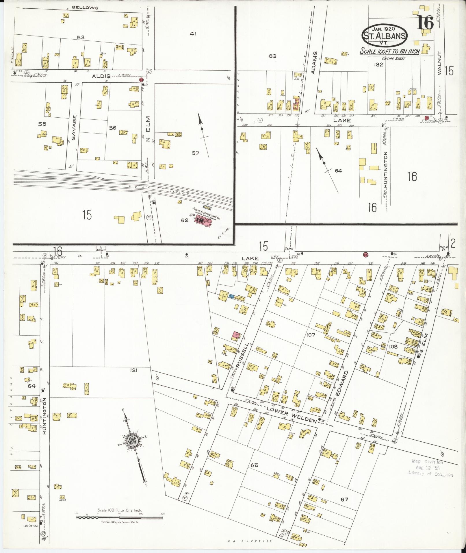 Sanborn Fire Insurance Map from Saint Albans, Franklin County, Vermont (1920), Sheet #0016 - Complete Map Set gallery image, historic Sanborn map, vintage wall art, Vermont Vermont