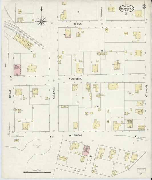 Sanborn Fire Insurance Map from Wetumpka, Elmore County, Alabama (1909), Sheet #0003 - Historic Sanborn Fire Insurance Map Print, vintage old map wall art, antique decor, genealogy gift, Alabama Alabama map