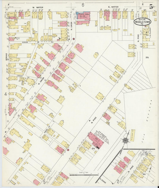 Sanborn Fire Insurance Map from Middletown, Dauphin County, Pennsylvania (1911), Sheet #0005 - Historic Sanborn Fire Insurance Map Print, vintage old map wall art, antique decor, genealogy gift, Pennsylvania Pennsylvania map