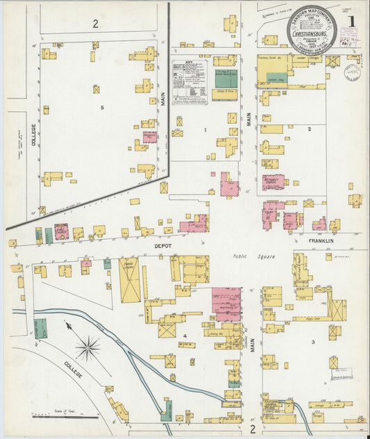 Sanborn Fire Insurance Map from Christiansburg, Montgomery County, Virginia (1902), Sheet #0001 - Complete Map Set gallery image, historic Sanborn map, vintage wall art, Virginia Virginia