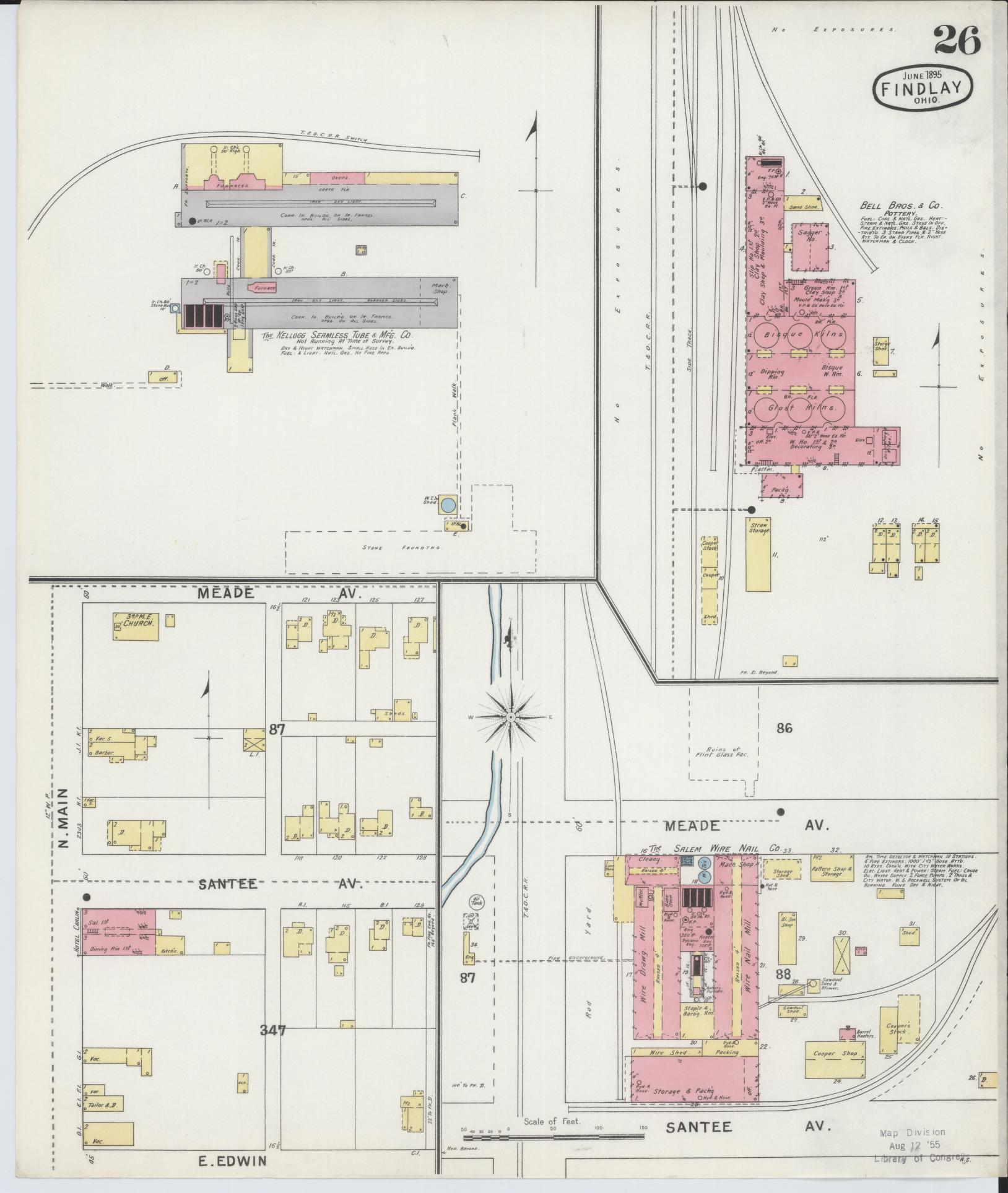 Sanborn Fire Insurance Map from Findlay, Hancock County, Ohio (1895), Sheet #0026 - Historic Sanborn Fire Insurance Map Print, vintage old map wall art, antique decor, genealogy gift, Ohio Ohio map
