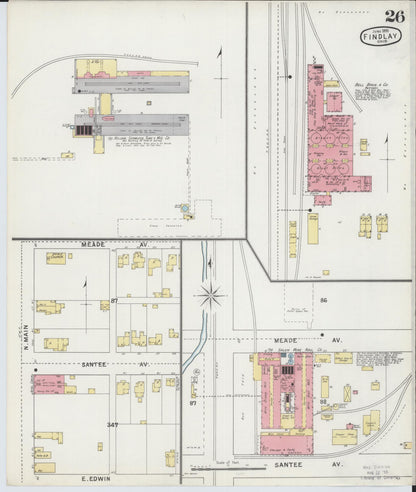 Sanborn Fire Insurance Map from Findlay, Hancock County, Ohio (1895), Sheet #0026 - Historic Sanborn Fire Insurance Map Print, vintage old map wall art, antique decor, genealogy gift, Ohio Ohio map