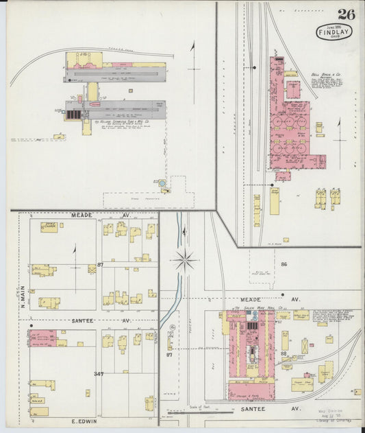 Sanborn Fire Insurance Map from Findlay, Hancock County, Ohio (1895), Sheet #0026 - Historic Sanborn Fire Insurance Map Print, vintage old map wall art, antique decor, genealogy gift, Ohio Ohio map