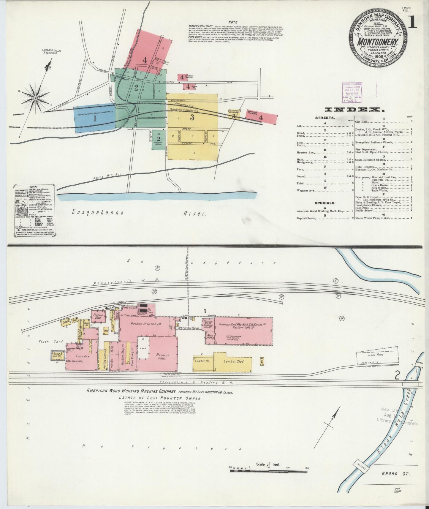 Sanborn Fire Insurance Map from Montgomery, Lycoming County, Pennsylvania (1906), Sheet #0001 - Historic Sanborn Fire Insurance Map Print, vintage old map wall art, antique decor, genealogy gift, Pennsylvania Pennsylvania map