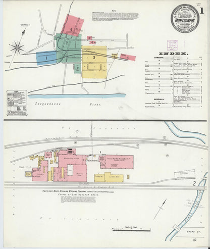 Sanborn Fire Insurance Map from Montgomery, Lycoming County, Pennsylvania (1906), Sheet #0001 - Historic Sanborn Fire Insurance Map Print, vintage old map wall art, antique decor, genealogy gift, Pennsylvania Pennsylvania map