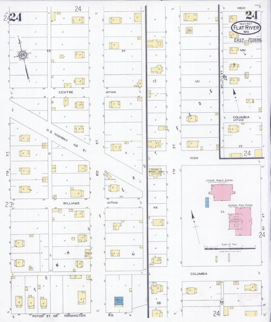 Sanborn Fire Insurance Map from Flat River, Saint Francois County, Missouri (1927), Sheet #0024 - Historic Sanborn Fire Insurance Map Print, vintage old map wall art, antique decor, genealogy gift, Missouri Missouri map