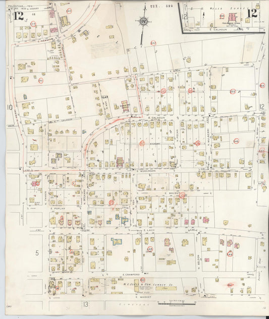 Sanborn Fire Insurance Map from Palestine, Anderson County, Texas (1949), Sheet #0012 - Historic Sanborn Fire Insurance Map Print, vintage old map wall art, antique decor, genealogy gift, Texas Texas map