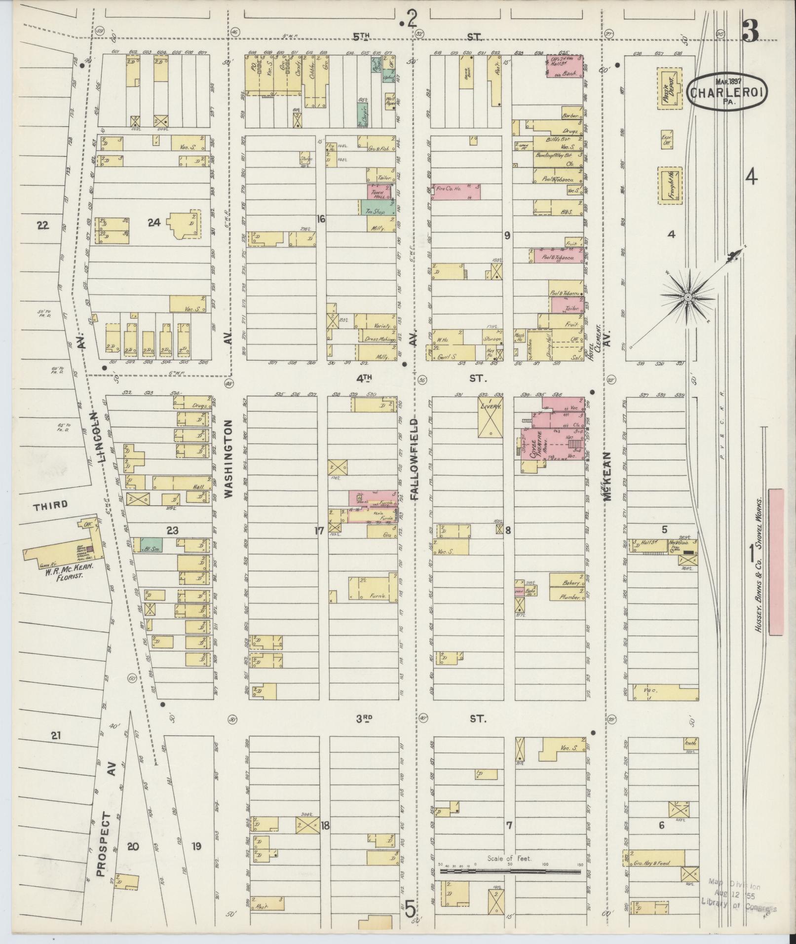 Sanborn Fire Insurance Map from Charleroi, Washington County, Pennsylvania (1897), Sheet #0003 - Historic Sanborn Fire Insurance Map Print, vintage old map wall art, antique decor, genealogy gift, Pennsylvania Pennsylvania map