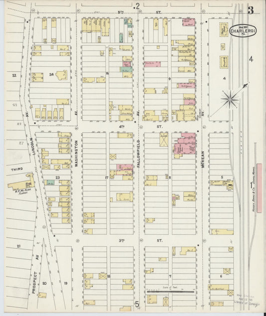 Sanborn Fire Insurance Map from Charleroi, Washington County, Pennsylvania (1897), Sheet #0003 - Historic Sanborn Fire Insurance Map Print, vintage old map wall art, antique decor, genealogy gift, Pennsylvania Pennsylvania map