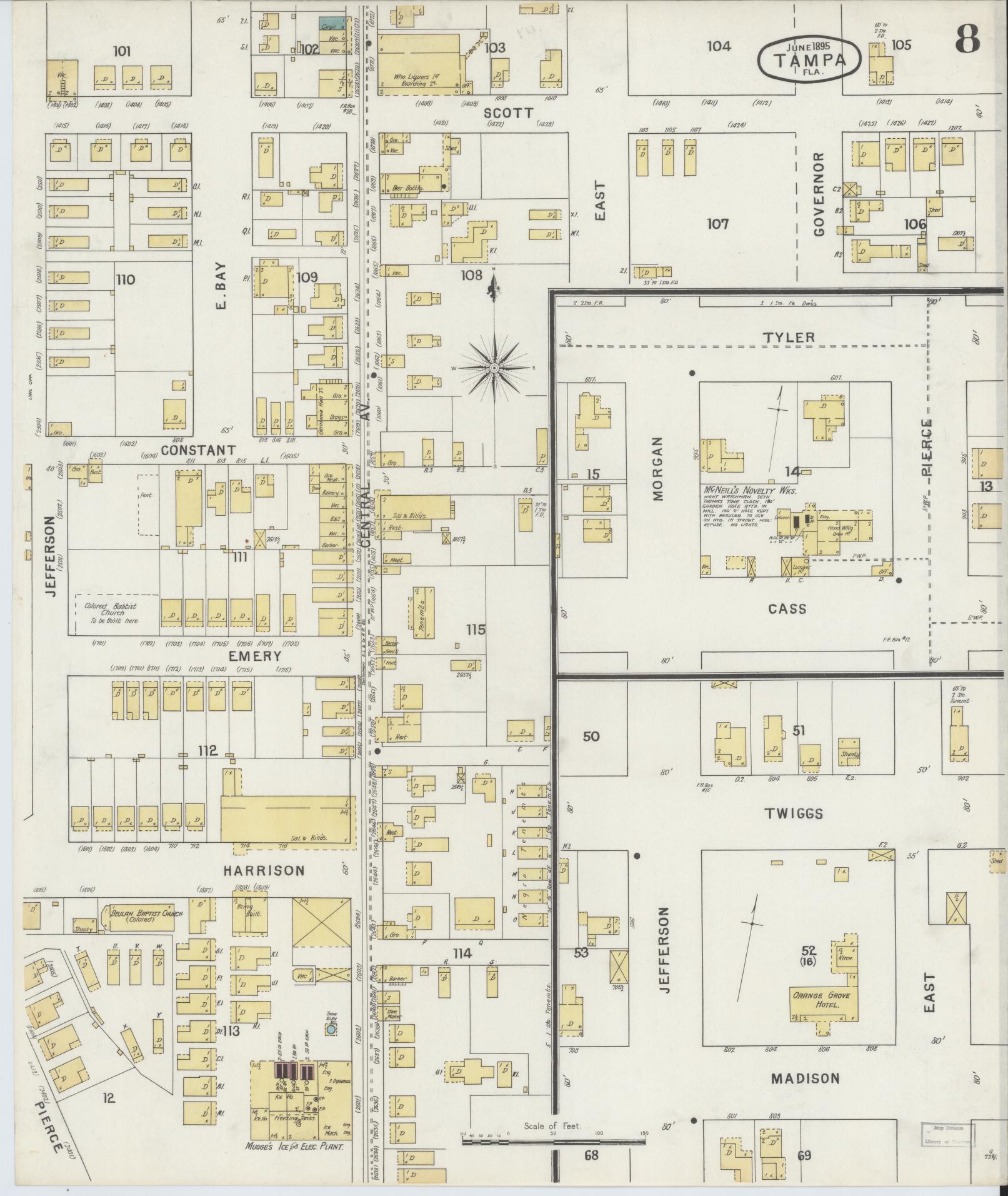 Sanborn Fire Insurance Map from Tampa, Hillsborough County, Florida (1895), Sheet #0012 - Historic Sanborn Fire Insurance Map Print, vintage old map wall art, antique decor, genealogy gift, Florida Florida map