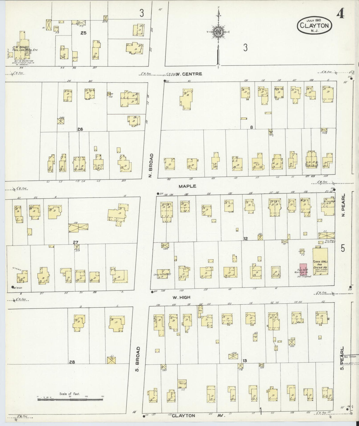 Sanborn Fire Insurance Map from Clayton, Gloucester County, New Jersey (1910), Sheet #0004 - Historic Sanborn Fire Insurance Map Print, vintage old map wall art, antique decor, genealogy gift, New Jersey New Jersey map