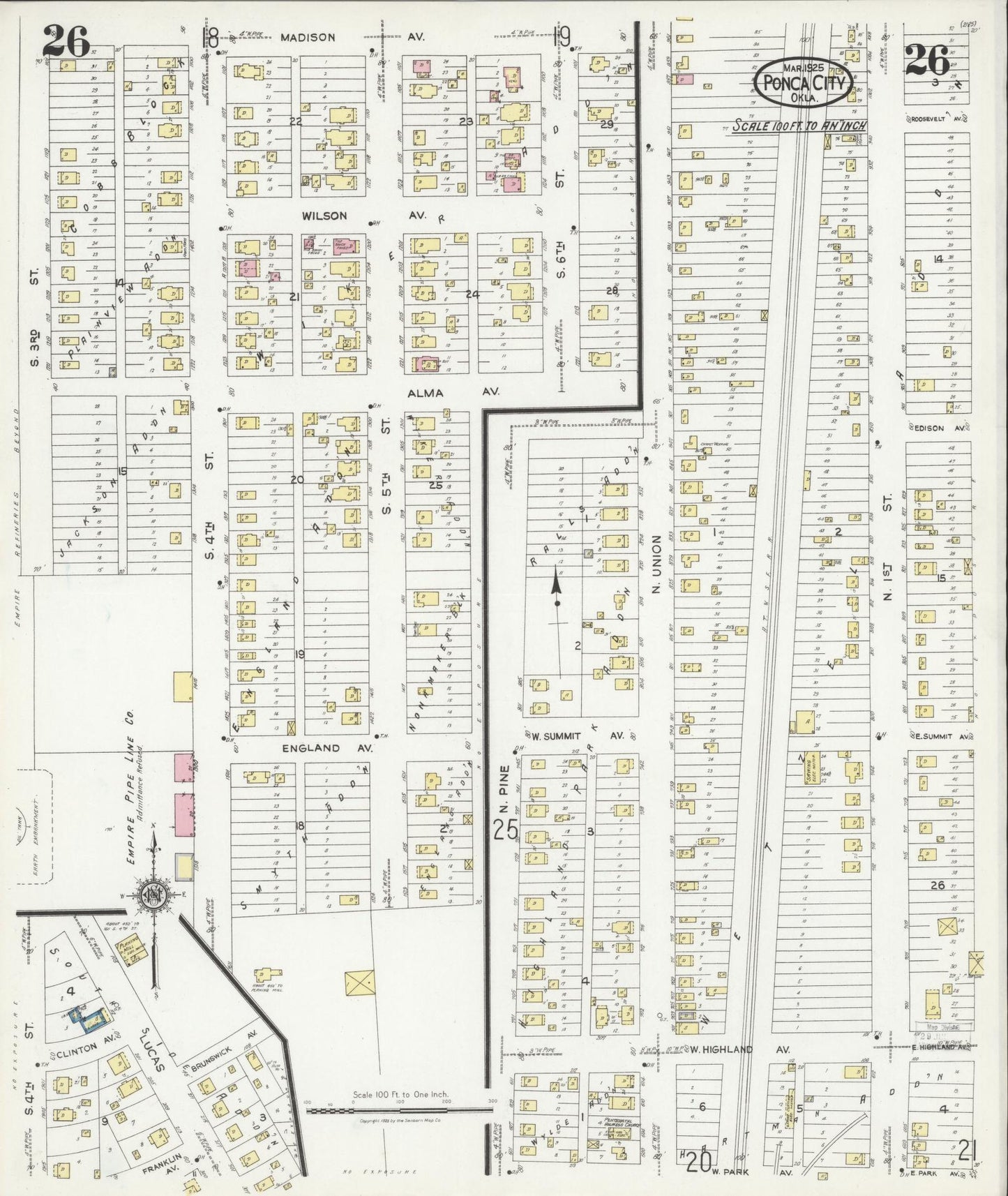 Sanborn Fire Insurance Map from Ponca City, Kay County, Oklahoma (1925), Sheet #0026 - Complete Map Set gallery image, historic Sanborn map, vintage wall art, Oklahoma Oklahoma