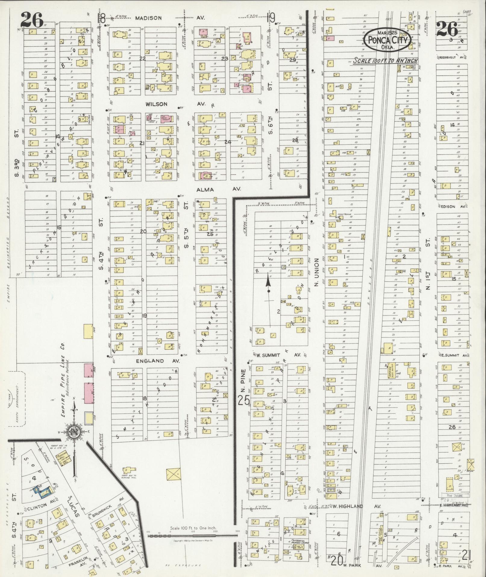 Sanborn Fire Insurance Map from Ponca City, Kay County, Oklahoma (1925), Sheet #0026 - Complete Map Set gallery image, historic Sanborn map, vintage wall art, Oklahoma Oklahoma