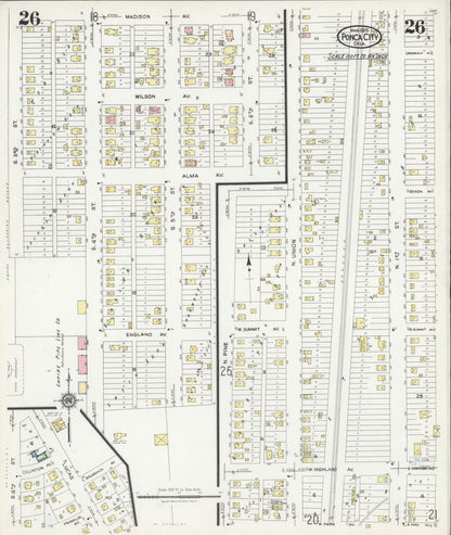 Sanborn Fire Insurance Map from Ponca City, Kay County, Oklahoma (1925), Sheet #0026 - Complete Map Set gallery image, historic Sanborn map, vintage wall art, Oklahoma Oklahoma