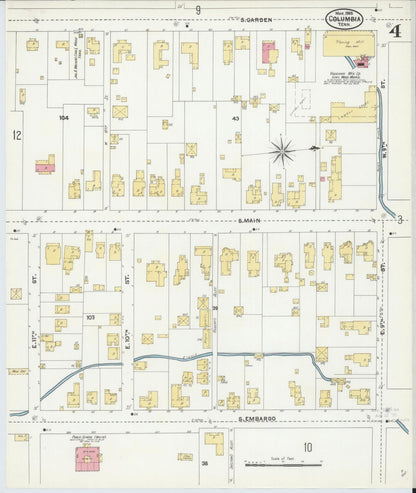 Sanborn Fire Insurance Map from Columbia, Maury County, Tennessee (1905), Sheet #0004 - Complete Map Set gallery image, historic Sanborn map, vintage wall art, Tennessee Tennessee