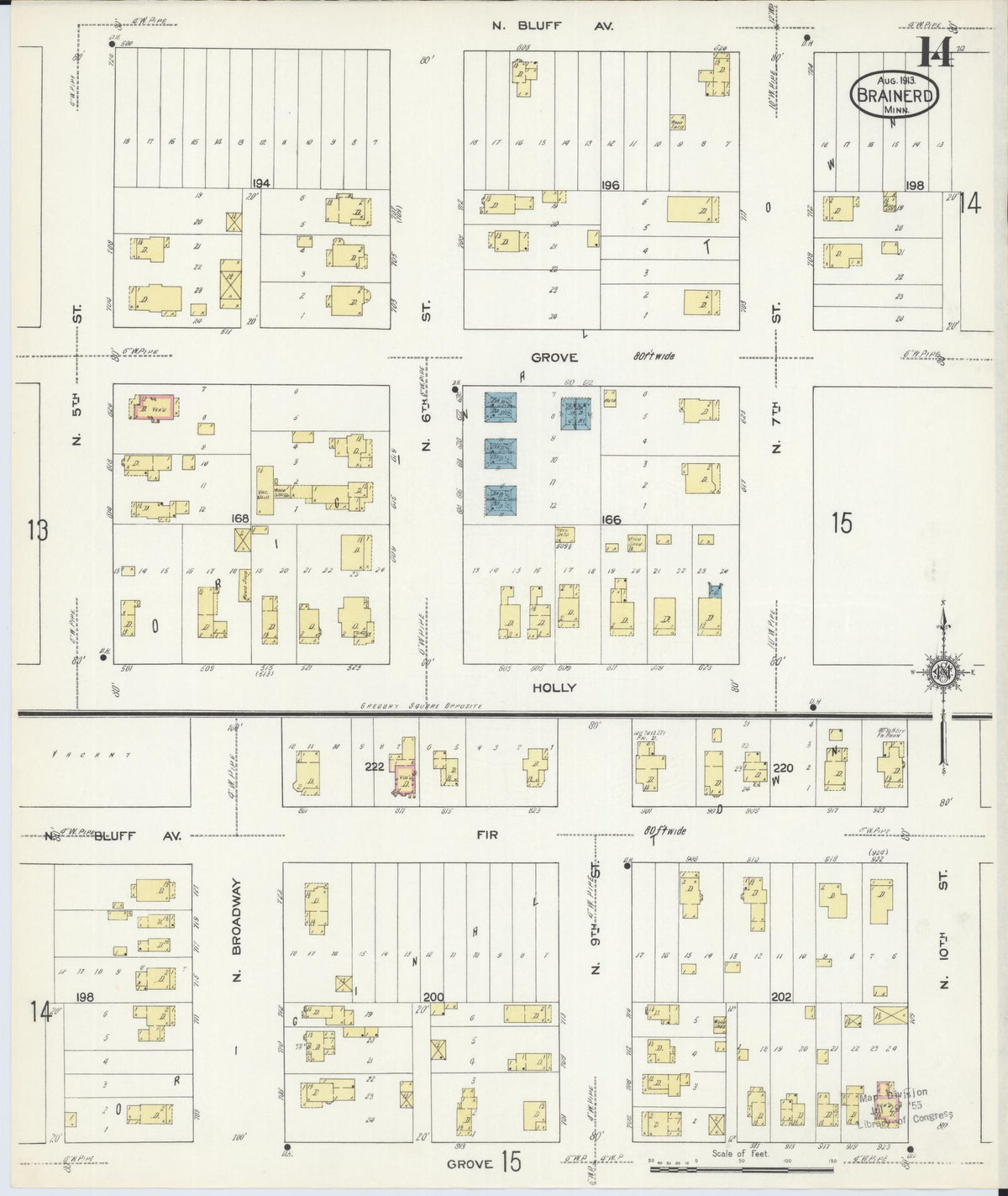 Sanborn Fire Insurance Map from Brainerd, Crow Wing County, Minnesota (1913), Sheet #0014 - Complete Map Set gallery image, historic Sanborn map, vintage wall art, Minnesota Minnesota
