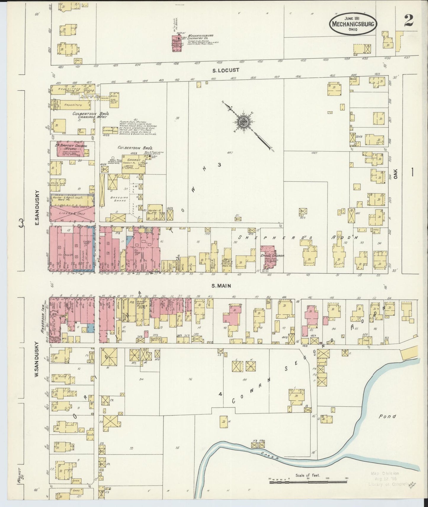 Sanborn Fire Insurance Map from Mechanicsburg, Champaign County, Ohio (1911), Sheet #0002 - Historic Sanborn Fire Insurance Map Print, vintage old map wall art, antique decor, genealogy gift, Ohio Ohio map